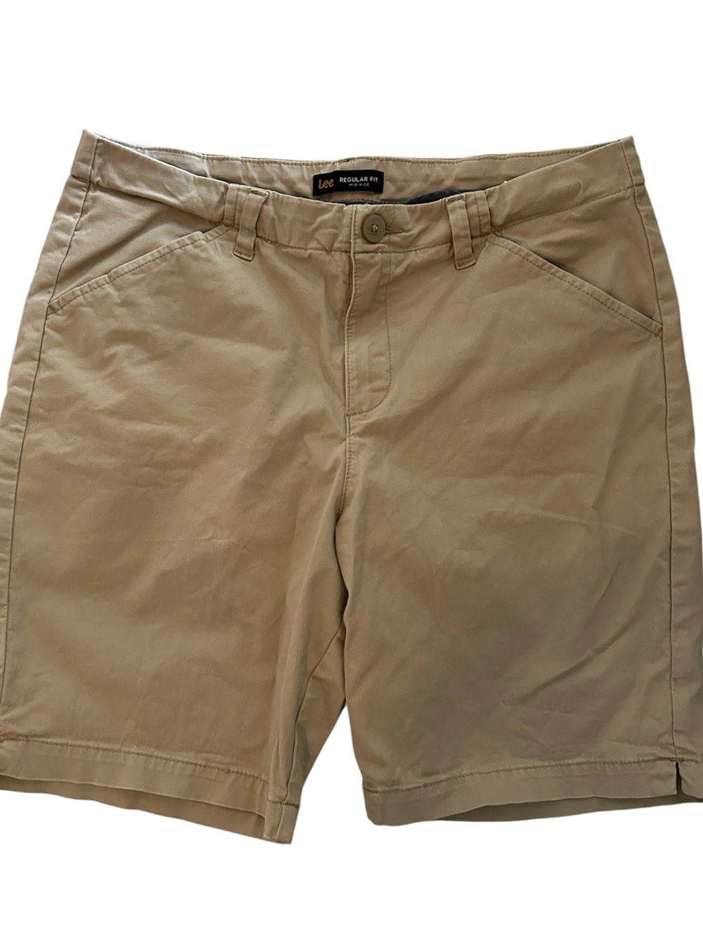 Lee khaki shorts regular fit mid rise Tan Flat Front Shorts size 12